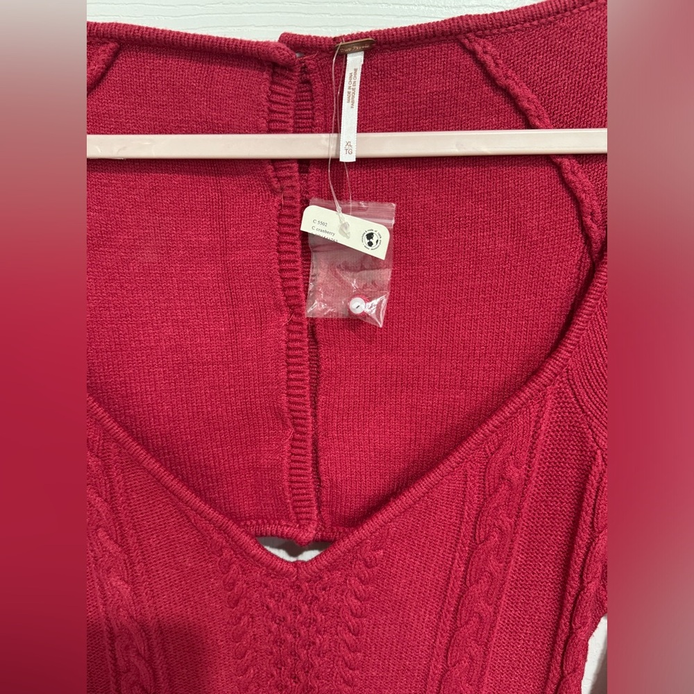FREE PEOPLE Sweater Mini Dress Size XL Red Pink Knitted Long sleeves Stretch - Picture 6 of 10